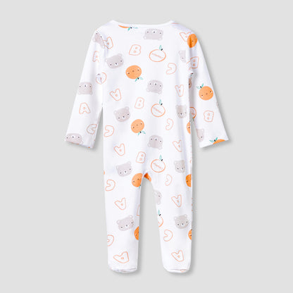 Juniors Round Neck Footed Sleepsuit with Fun Print - Cotton - Long Sleeves