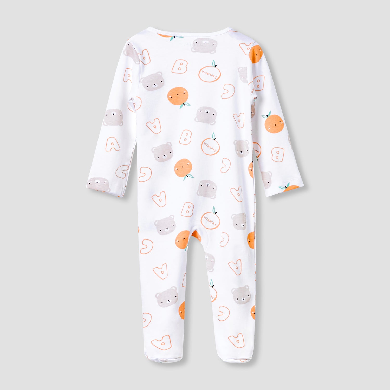Juniors Round Neck Footed Sleepsuit with Fun Print - Cotton - Long Sleeves