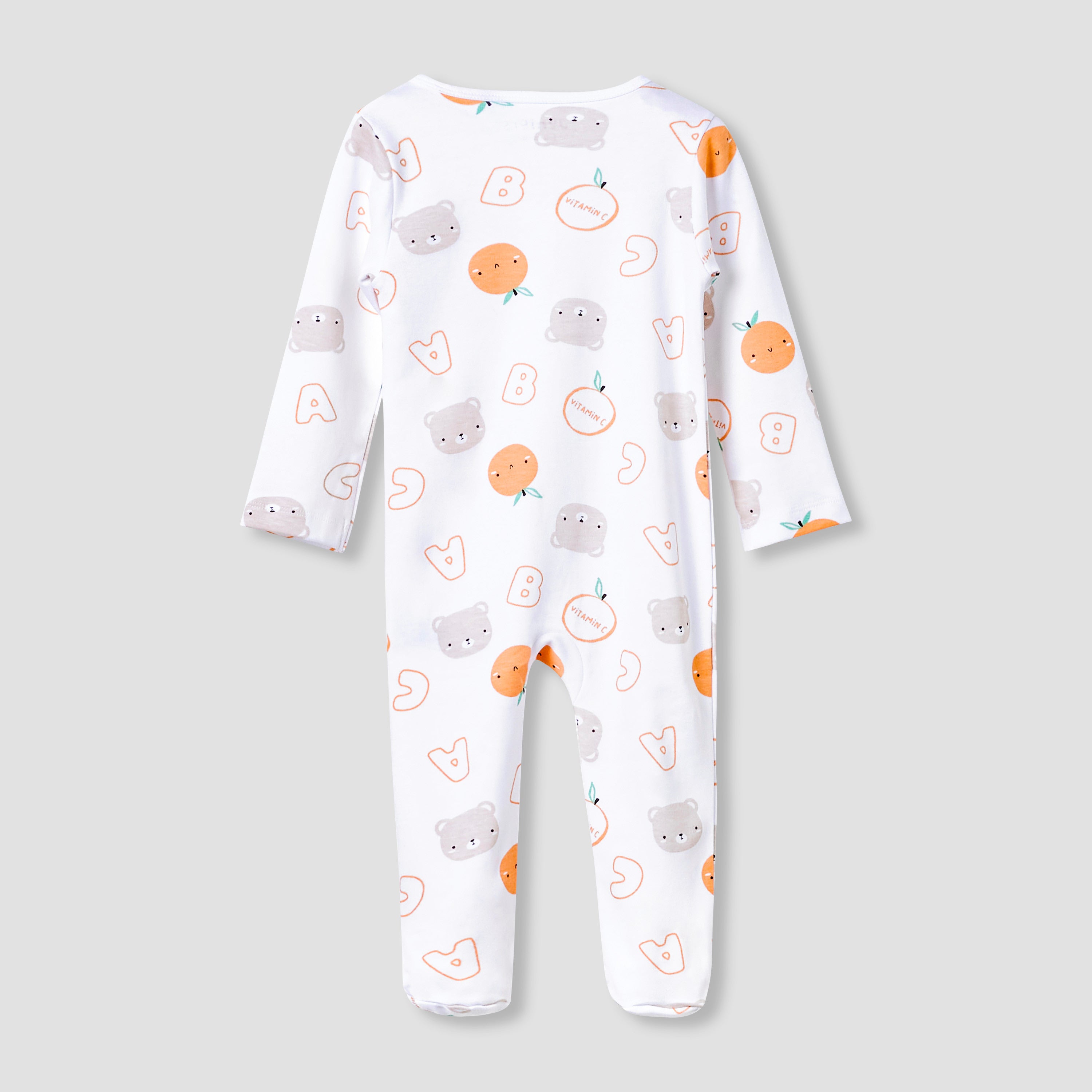 Juniors Round Neck Footed Sleepsuit with Fun Print - Cotton - Long Sleeves