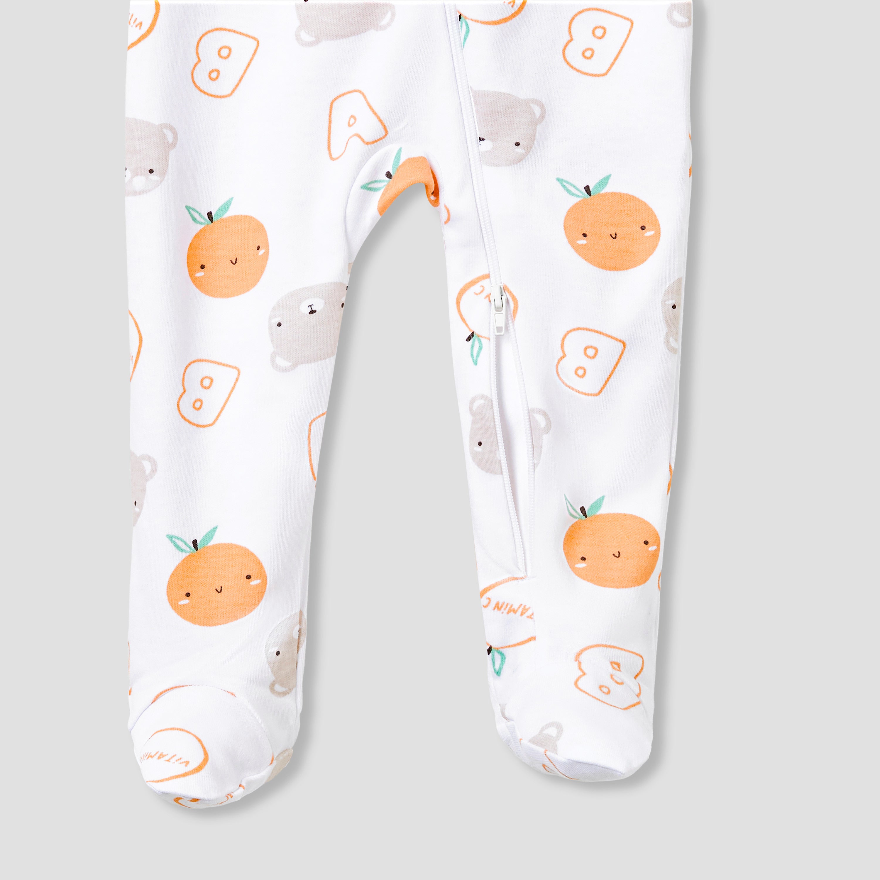 Juniors Round Neck Footed Sleepsuit with Fun Print - Cotton - Long Sleeves