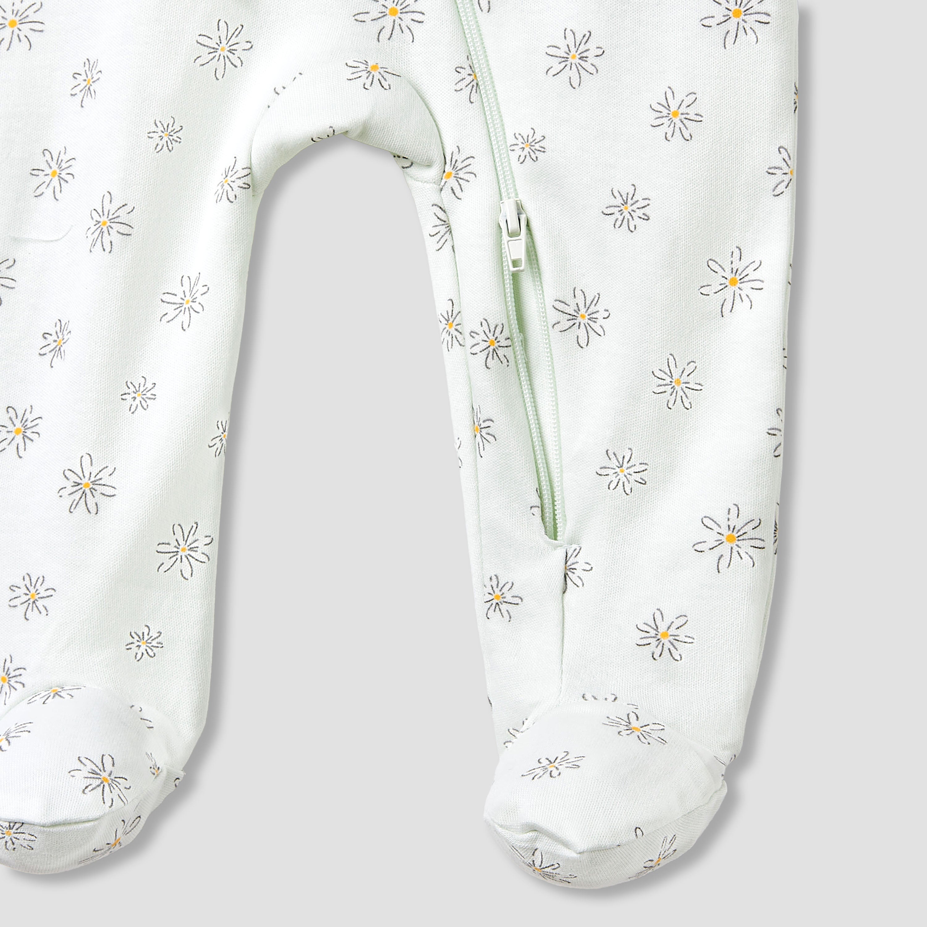 Juniors Round Neck Footed Sleepsuit with Floral Print - Cotton - Long Sleeves