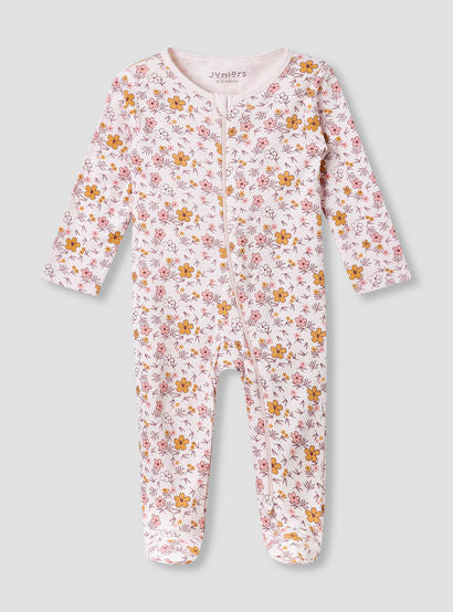 Juniors Round Neck Footed Sleepsuit with Floral Print - Cotton - Long Sleeves-baby-girls-clothing-nightwear-sleepsuits-image-1
