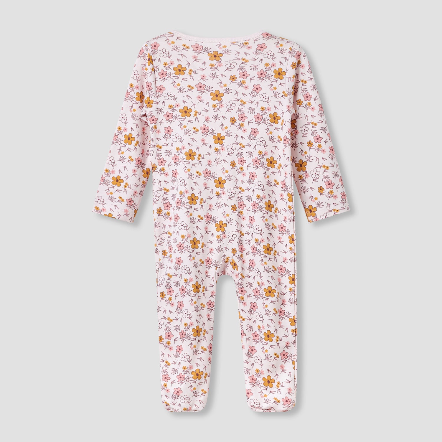 Juniors Round Neck Footed Sleepsuit with Floral Print - Cotton - Long Sleeves