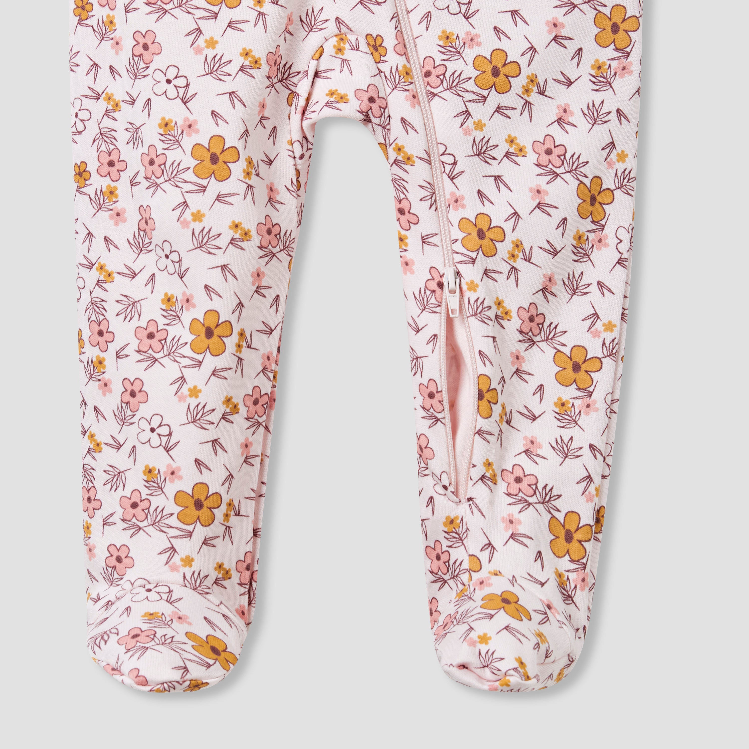 Juniors Round Neck Footed Sleepsuit with Floral Print - Cotton - Long Sleeves