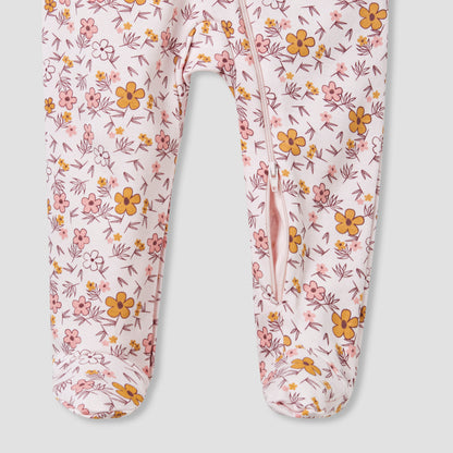 Juniors Round Neck Footed Sleepsuit with Floral Print - Cotton - Long Sleeves