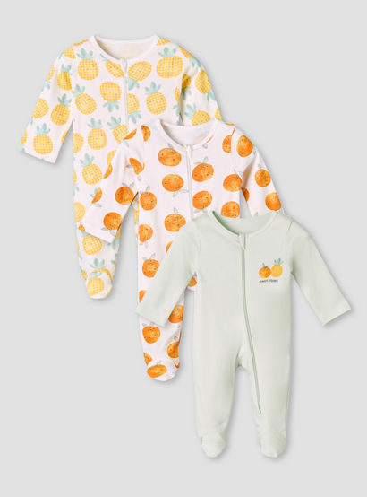 Pack of 3 Juniors Cotton Round Neck Long Sleeves Sleepsuit with Zip Closure-baby-girls-clothing-nightwear-sleepsuits-image-1