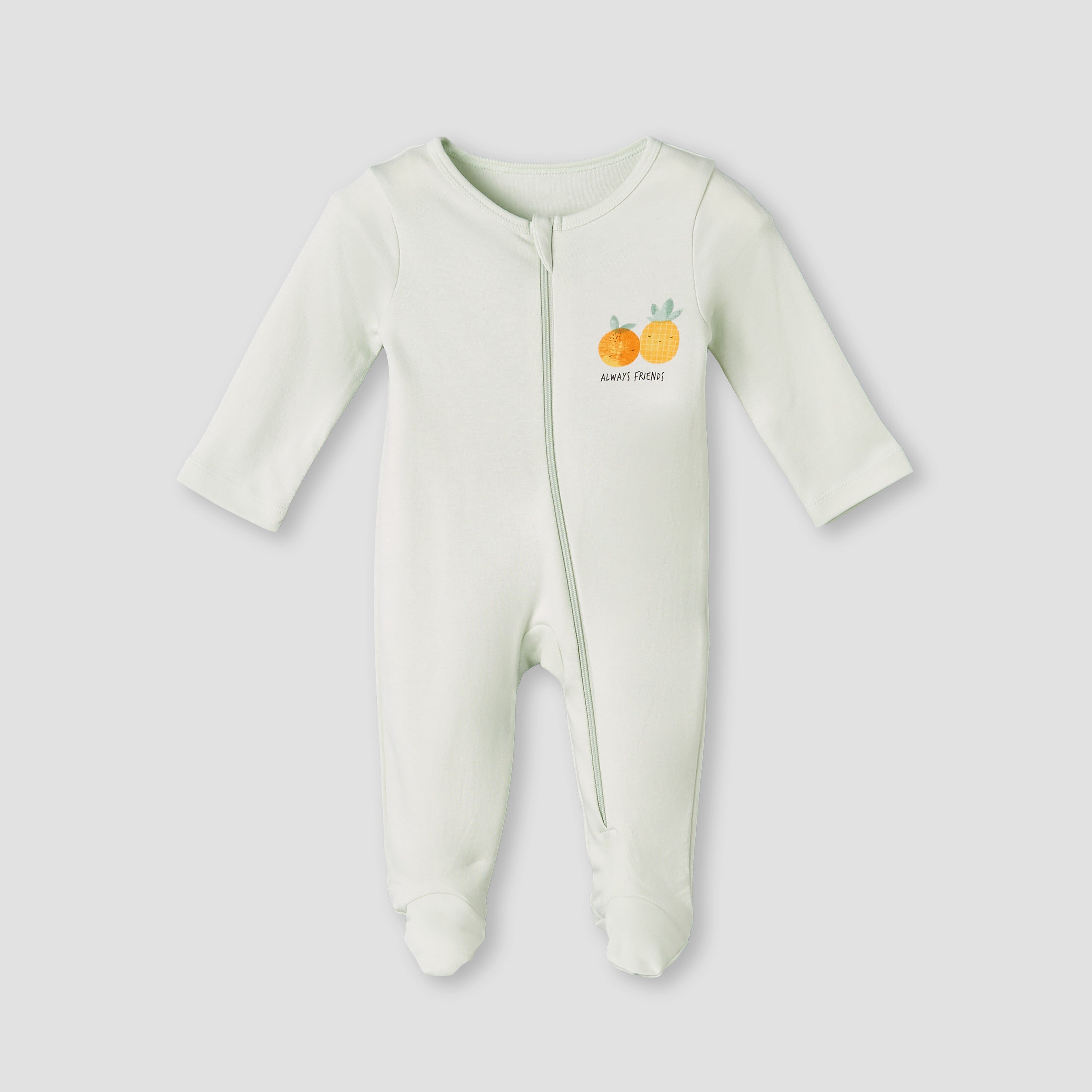 Pack of 3 Juniors Cotton Round Neck Long Sleeves Sleepsuit with Zip Closure