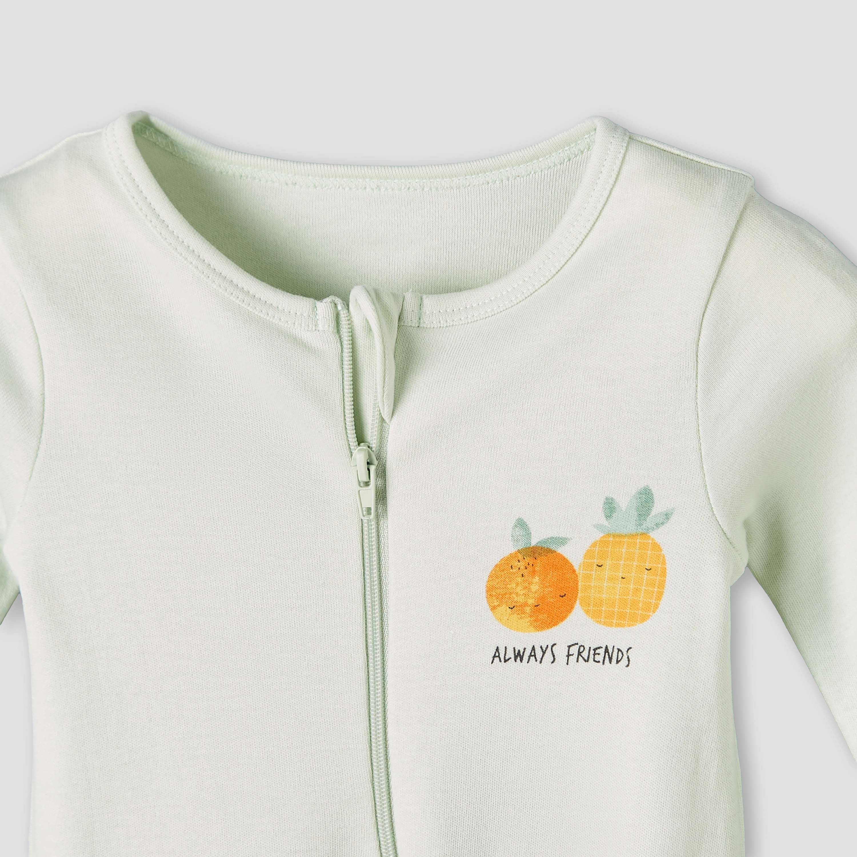 Pack of 3 Juniors Cotton Round Neck Long Sleeves Sleepsuit with Zip Closure