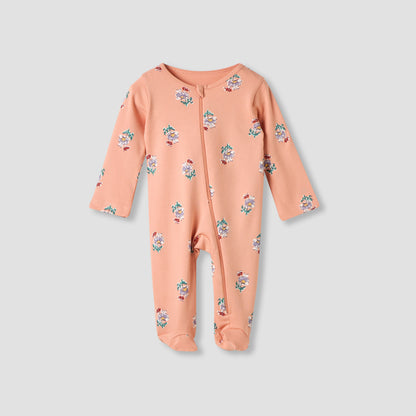 Juniors Floral Print Sleepsuit with Long Sleeves - Set of 5