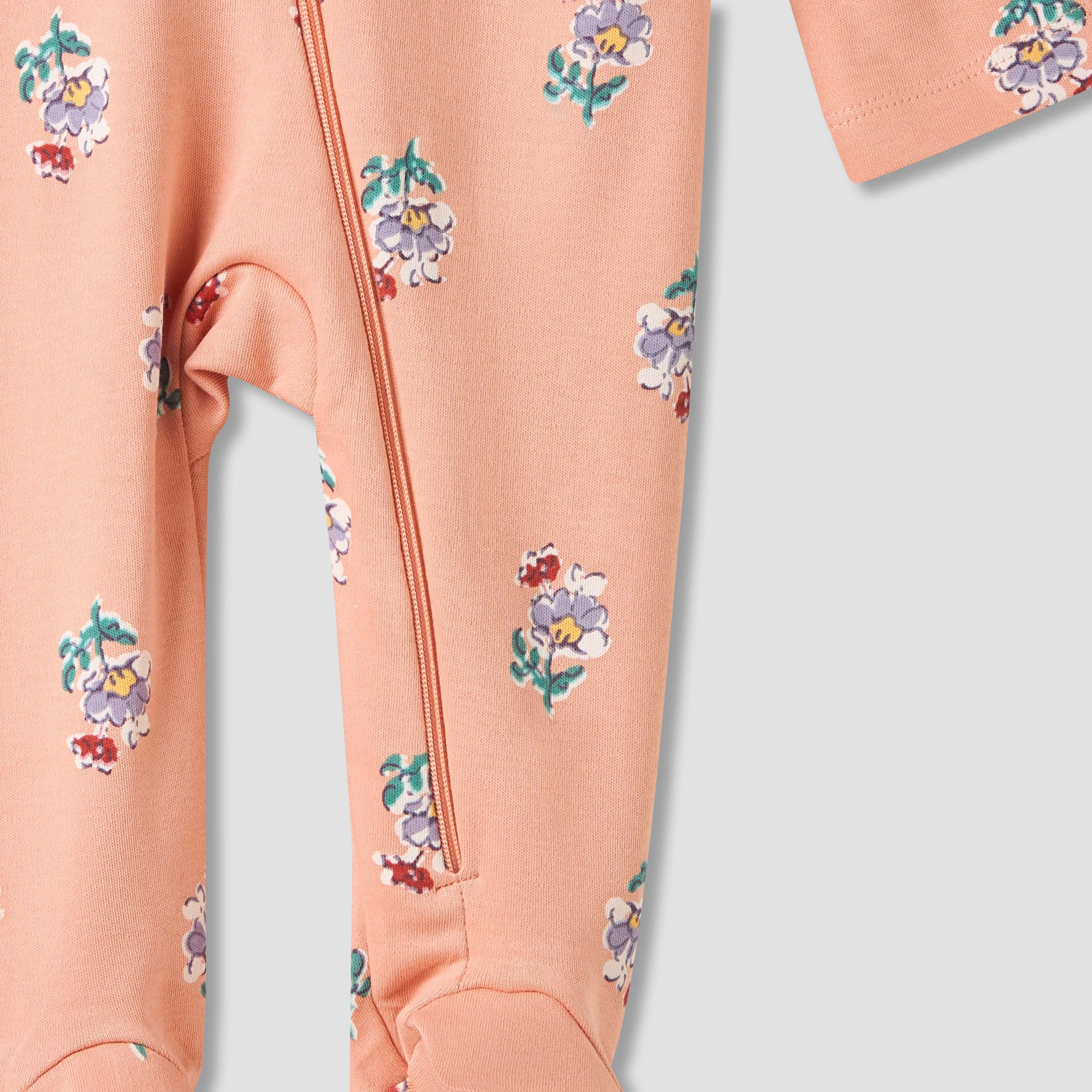 Juniors Floral Print Sleepsuit with Long Sleeves - Set of 5