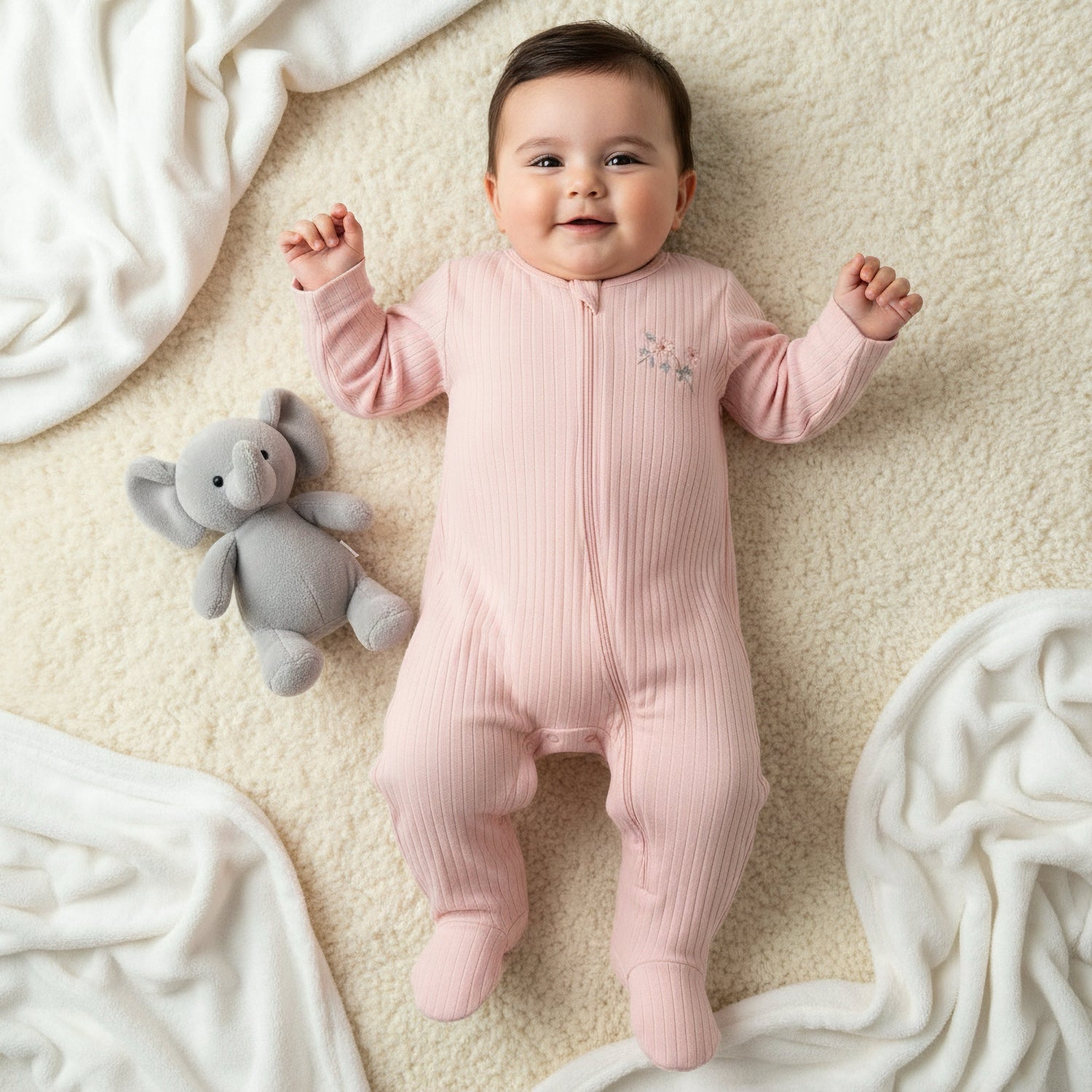 Pack of 3 Juniors Cotton Round Neck Long Sleeves Sleepsuit with Zip Closure