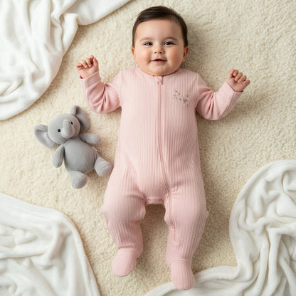 Pack of 3 Juniors Cotton Round Neck Long Sleeves Sleepsuit with Zip Closure