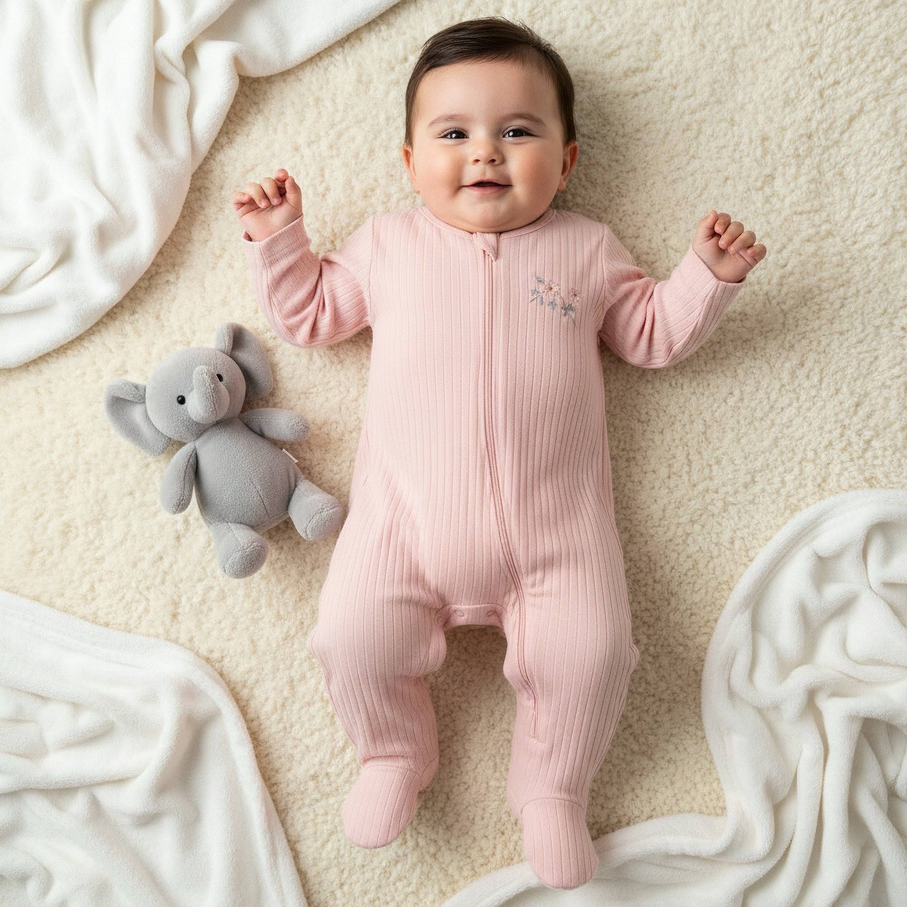 Pack of 3 Juniors Cotton Round Neck Long Sleeves Sleepsuit with Zip Closure