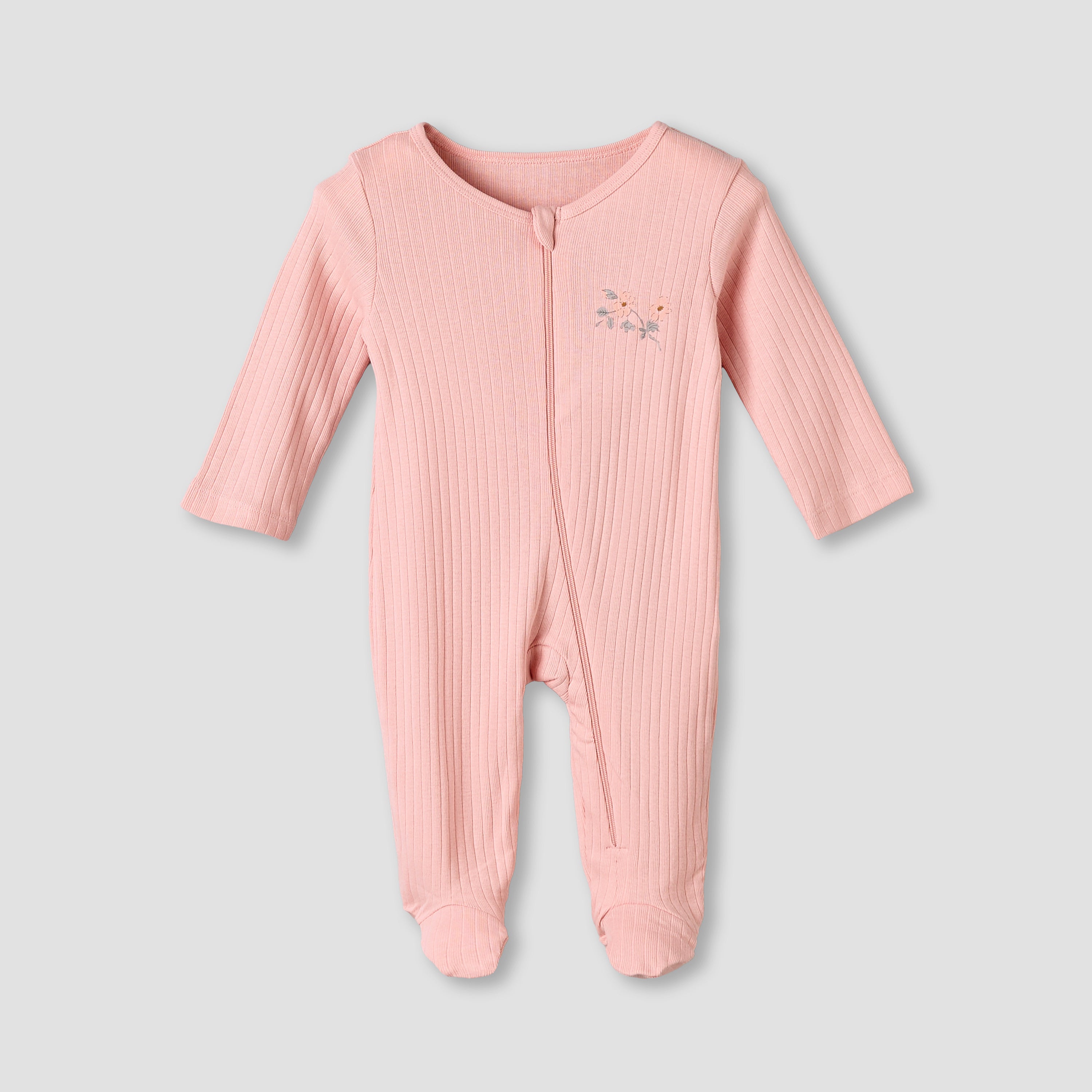 Pack of 3 Juniors Cotton Round Neck Long Sleeves Sleepsuit with Zip Closure