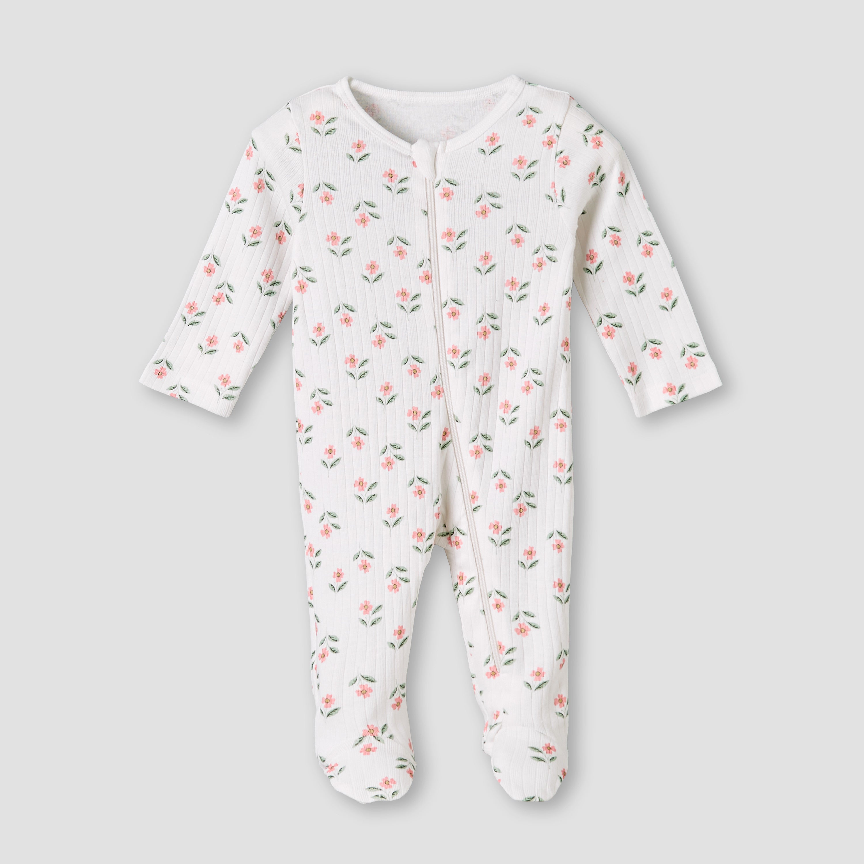 Pack of 3 Juniors Cotton Round Neck Long Sleeves Sleepsuit with Zip Closure