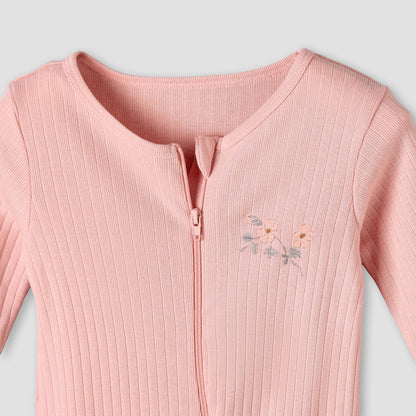 Pack of 3 Juniors Cotton Round Neck Long Sleeves Sleepsuit with Zip Closure