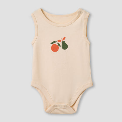 Pack of 5 Juniors Cotton Round Neck Sleeveless Bodysuit with Fruit Print