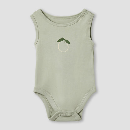 Pack of 5 Juniors Cotton Round Neck Sleeveless Bodysuit with Fruit Print