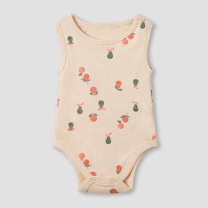 Pack of 5 Juniors Cotton Round Neck Sleeveless Bodysuit with Fruit Print