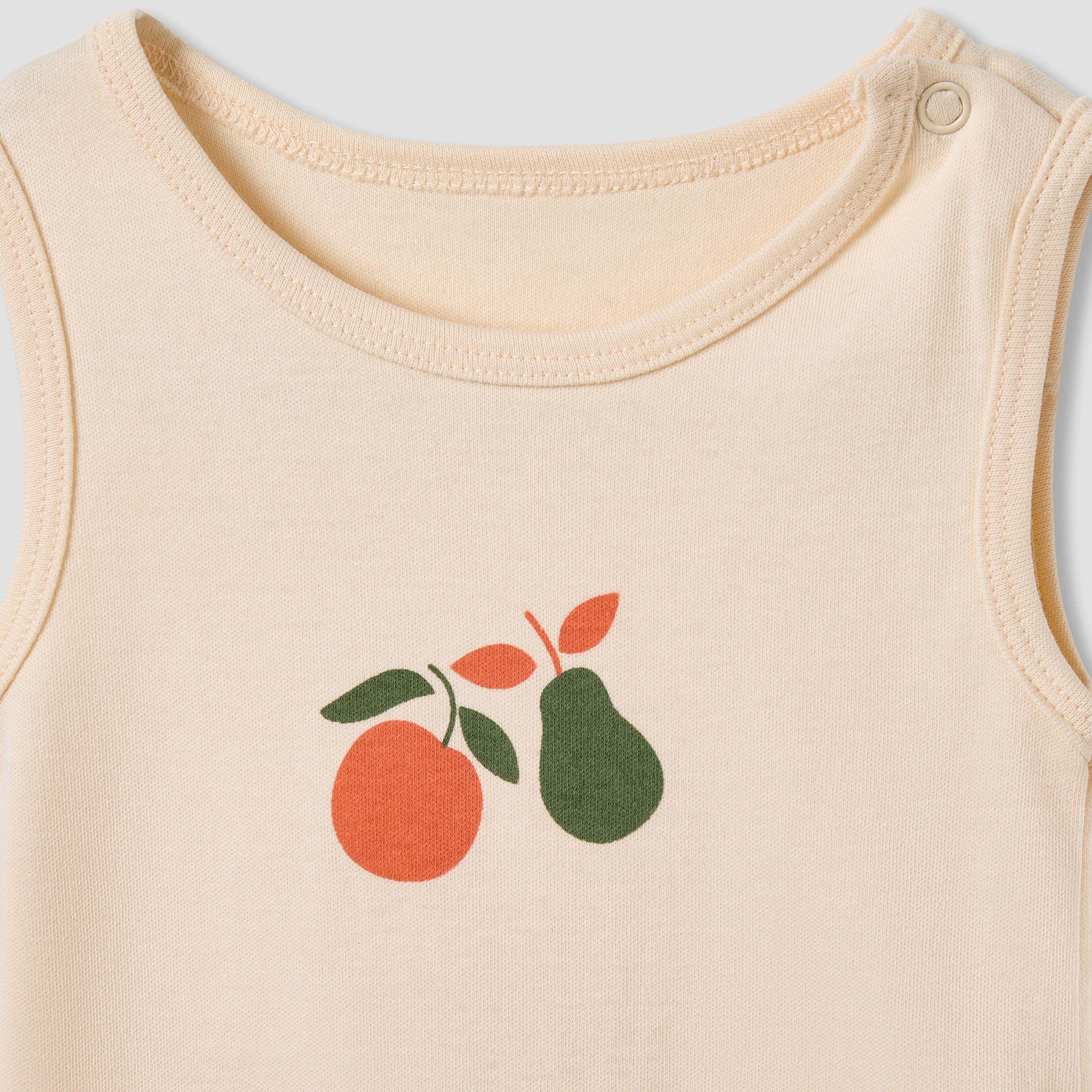 Pack of 5 Juniors Cotton Round Neck Sleeveless Bodysuit with Fruit Print