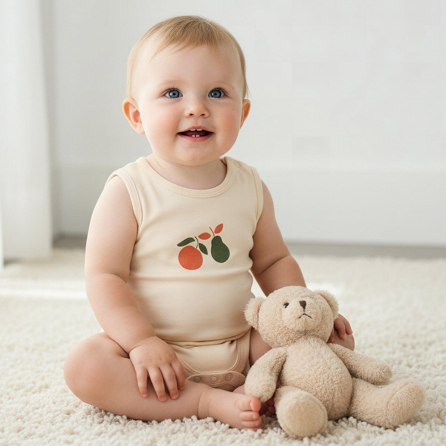 Pack of 5 Juniors Cotton Round Neck Sleeveless Bodysuit with Fruit Print