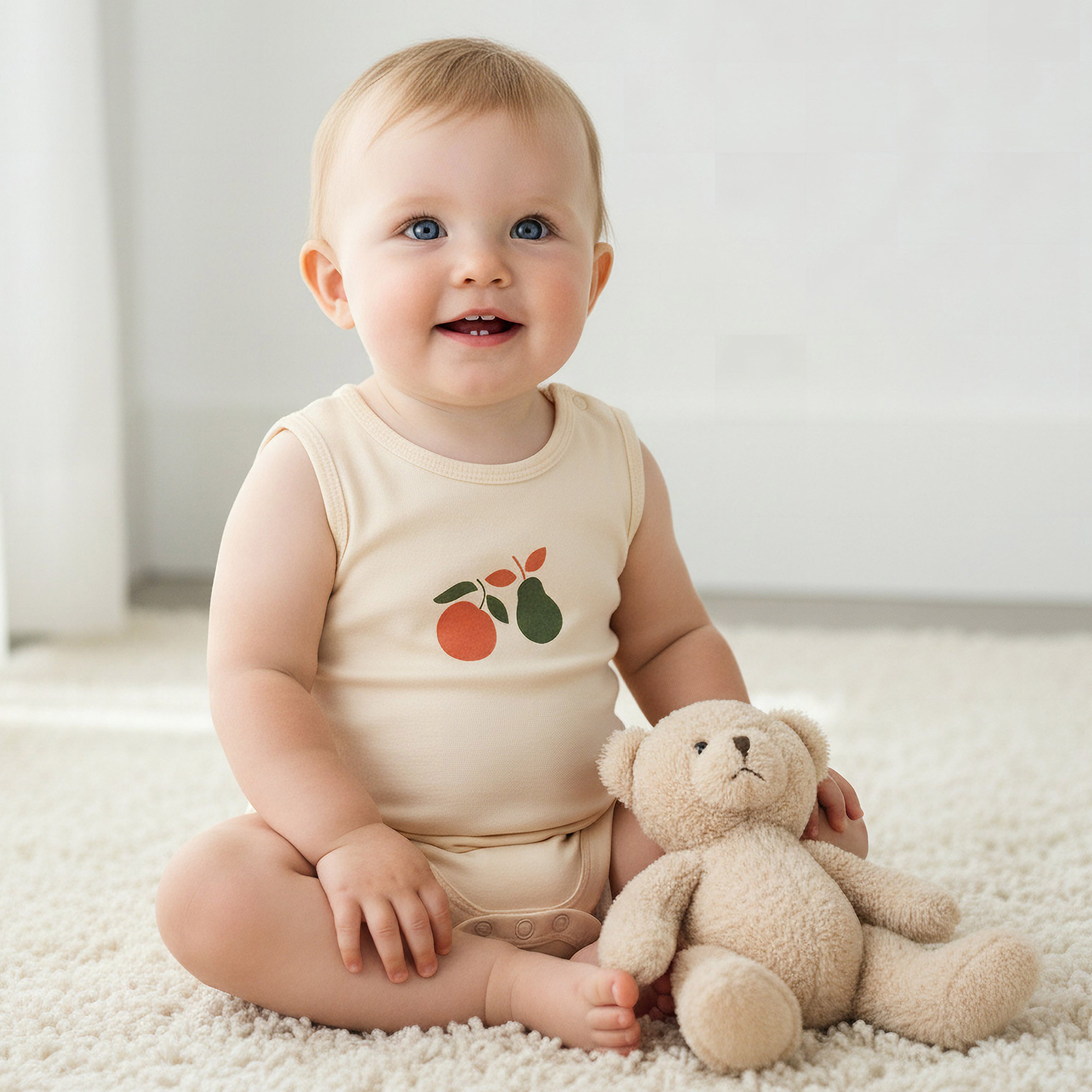 Pack of 5 Juniors Cotton Round Neck Sleeveless Bodysuit with Fruit Print