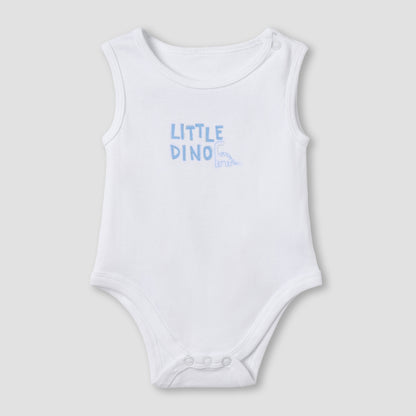 Pack of 5 Juniors Cotton Round Neck Sleeveless Bodysuit with Dinosaur Print