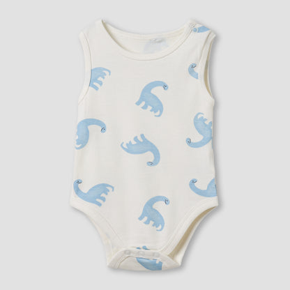 Pack of 5 Juniors Cotton Round Neck Sleeveless Bodysuit with Dinosaur Print