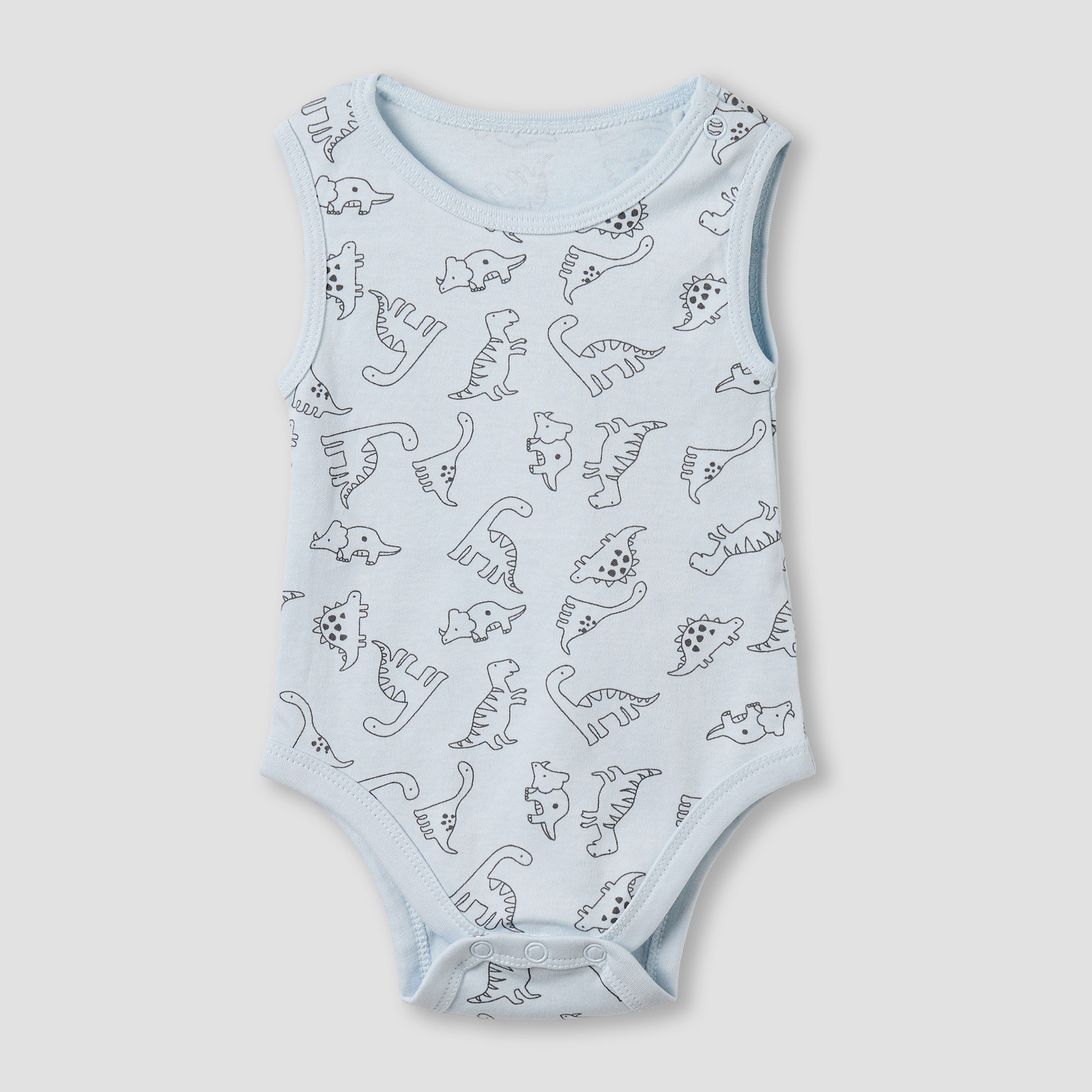 Pack of 5 Juniors Cotton Round Neck Sleeveless Bodysuit with Dinosaur Print