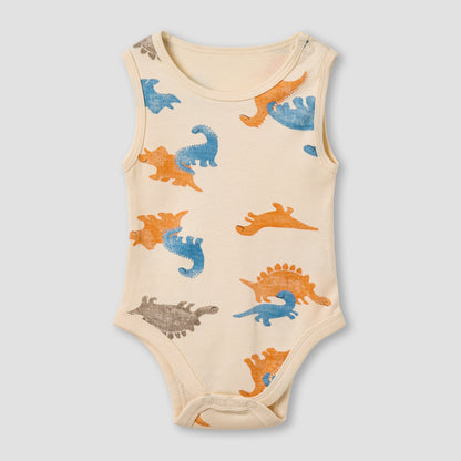 Pack of 5 Juniors Cotton Round Neck Sleeveless Bodysuit with Dinosaur Print