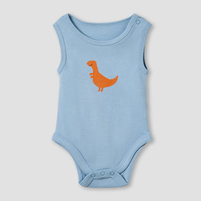 Pack of 5 Juniors Cotton Round Neck Sleeveless Bodysuit with Dinosaur Print