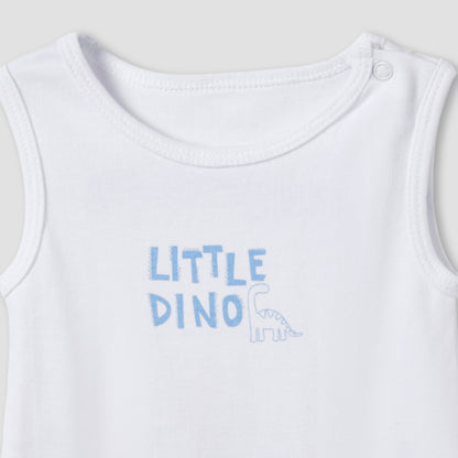 Pack of 5 Juniors Cotton Round Neck Sleeveless Bodysuit with Dinosaur Print