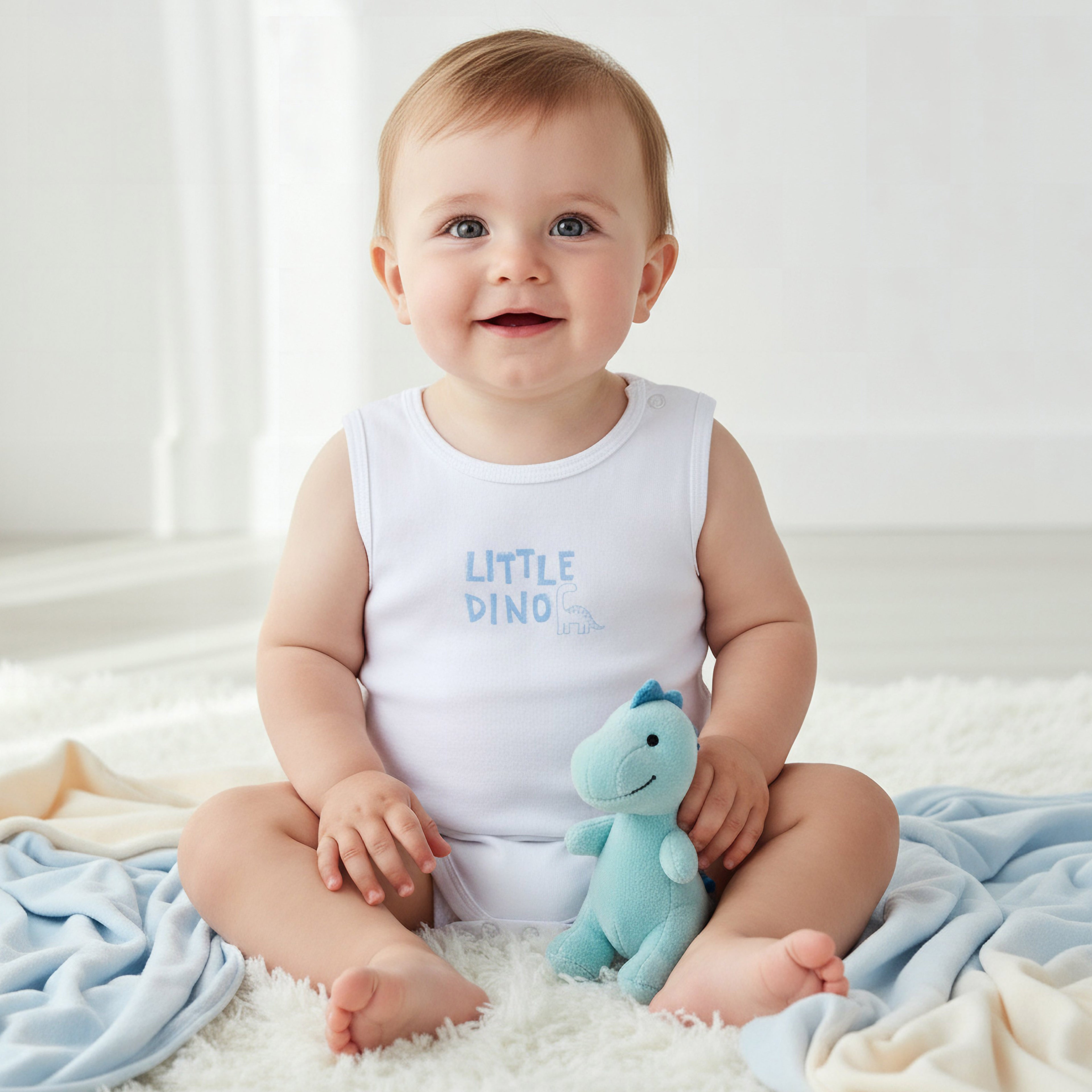 Pack of 5 Juniors Cotton Round Neck Sleeveless Bodysuit with Dinosaur Print