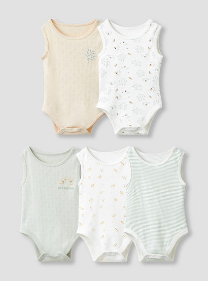 Juniors Round Neck Bodysuit with Snap Button Closure - Cotton - Sleeveless - Set of 5-promo_babyshop_Buy2for115_UAE130126-image-1