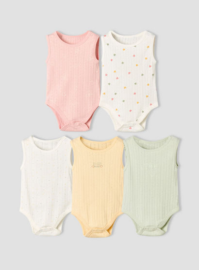 Pack of 5 Juniors Cotton Sleeveless Bodysuit with Fun Print-baby-girls-clothing-bodysuits-image-1