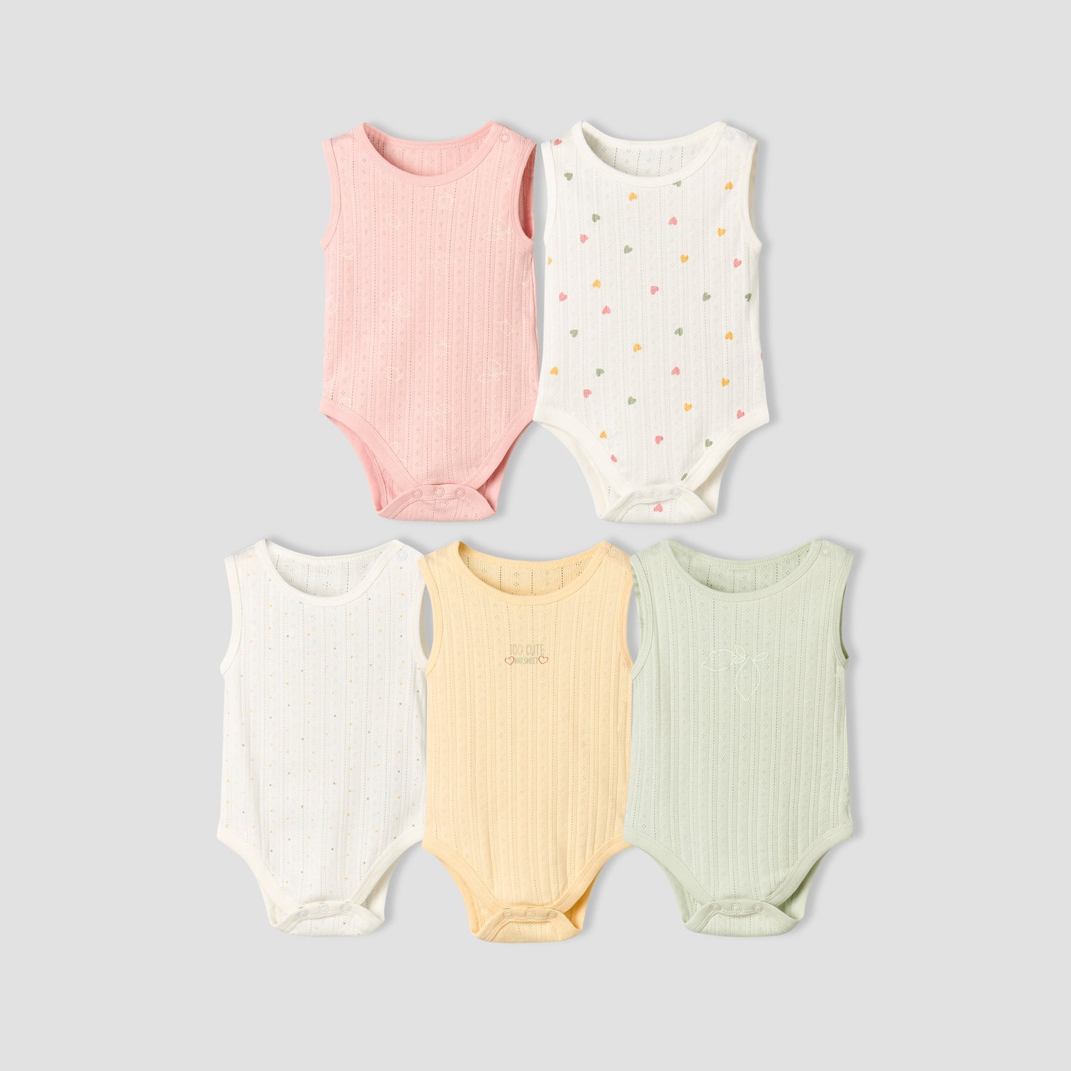 Pack of 5 Juniors Cotton Sleeveless Bodysuit with Fun Print - Multicolour / 18-24 mths