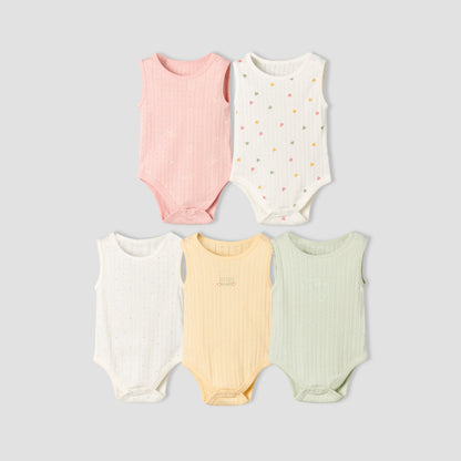 Pack of 5 Juniors Cotton Sleeveless Bodysuit with Fun Print - Multicolour / 18-24 mths