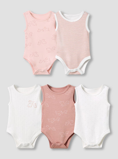 Juniors Round Neck Bodysuit with Snap Button Closure - Cotton - Sleeveless - Set of 5-promo_babyshop_Buy2for115_UAE130126-image-1