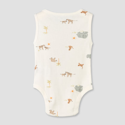 Pack of 5 Juniors Round Neck Sleeveless Bodysuit with Animal Print