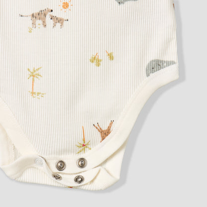 Pack of 5 Juniors Round Neck Sleeveless Bodysuit with Animal Print