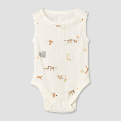 Pack of 5 Juniors Round Neck Sleeveless Bodysuit with Animal Print