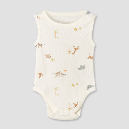 Pack of 5 Juniors Round Neck Sleeveless Bodysuit with Animal Print
