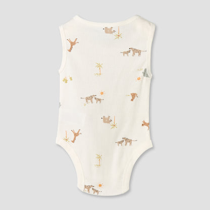 Pack of 5 Juniors Round Neck Sleeveless Bodysuit with Animal Print