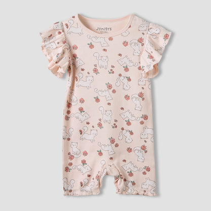 Juniors Crew Neck Romper with Print - Cotton - Short Sleeves - Set of 3