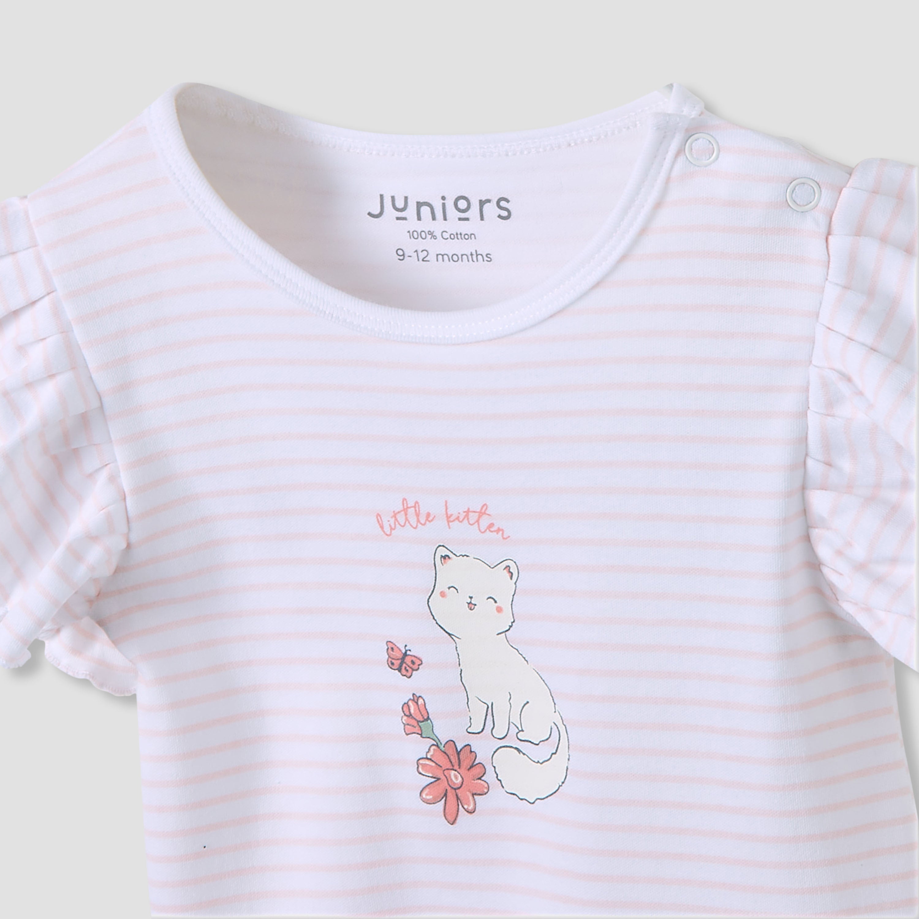 Juniors Crew Neck Romper with Print - Cotton - Short Sleeves - Set of 3