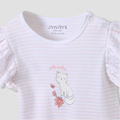 Juniors Crew Neck Romper with Print - Cotton - Short Sleeves - Set of 3