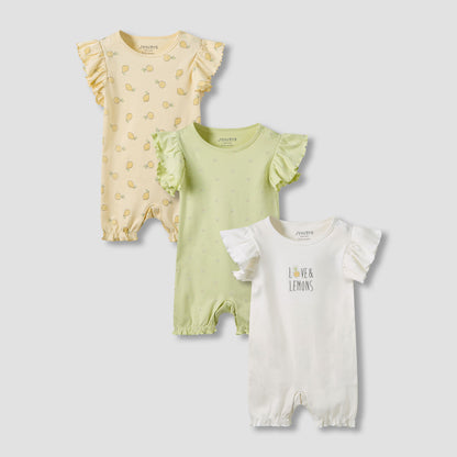 Juniors Crew Neck Romper with Print - Cotton - Short Sleeves - Set of 3