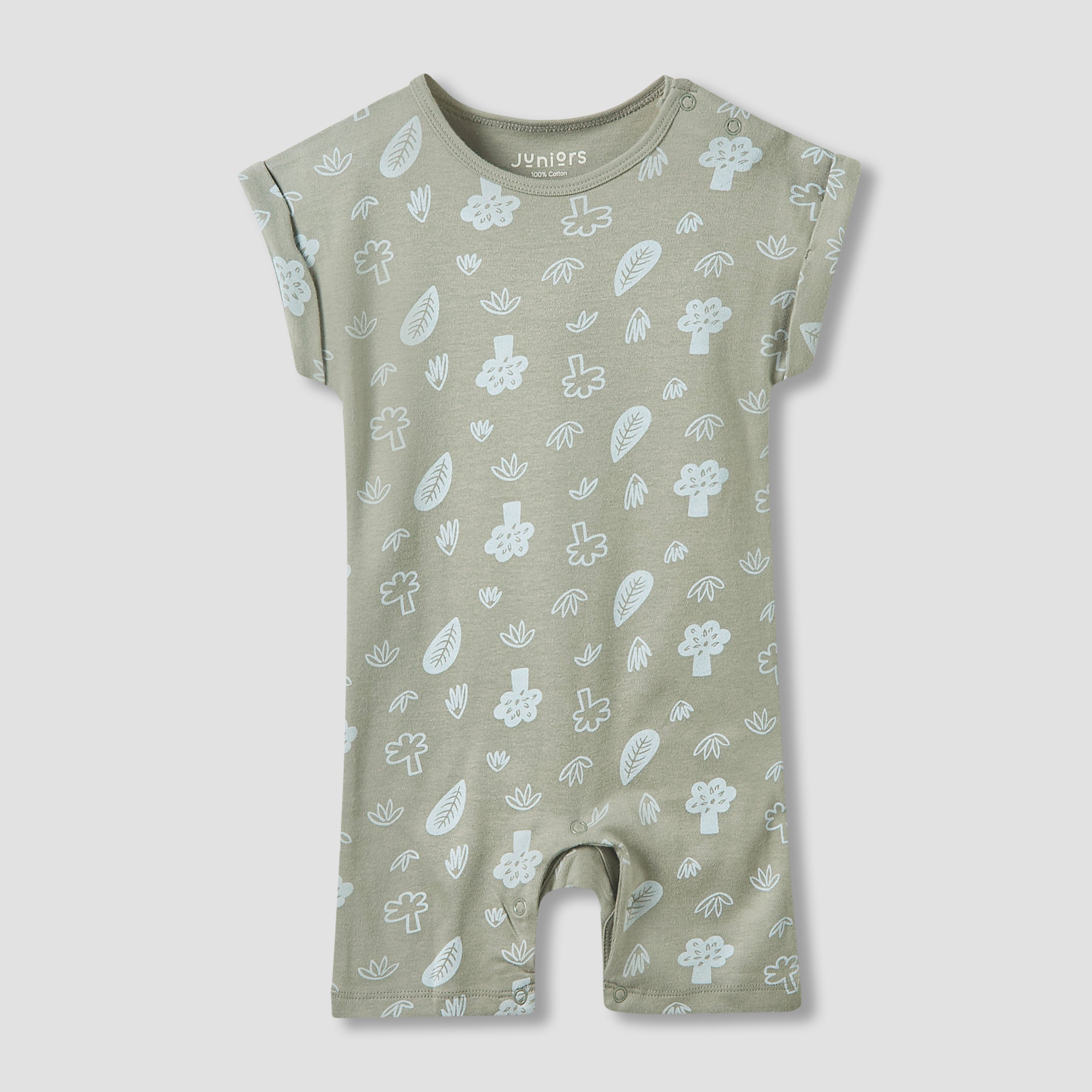 Juniors Crew Neck Romper with Dinosaur Print - Cotton - Short Sleeves - Set of 3