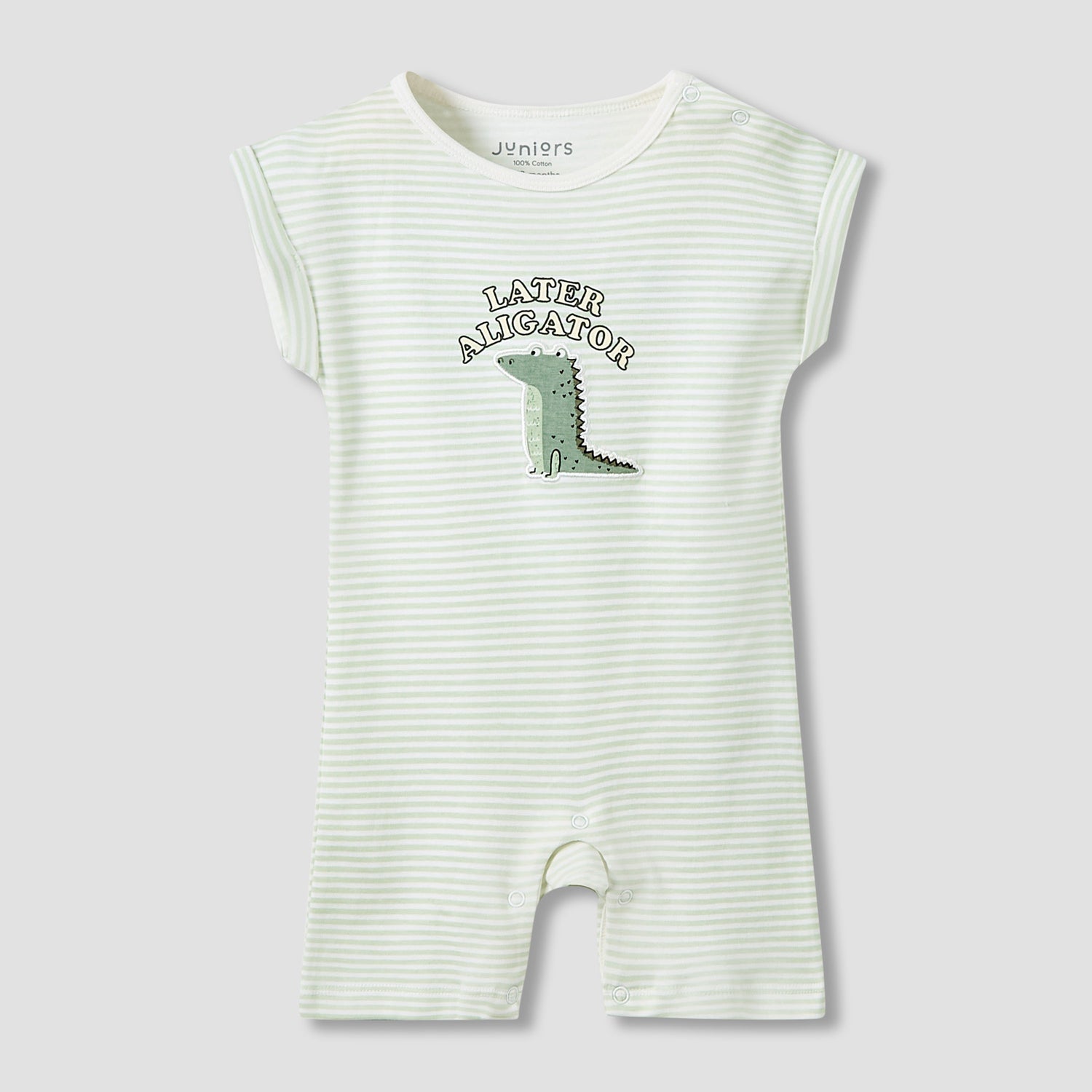 Juniors Crew Neck Romper with Dinosaur Print - Cotton - Short Sleeves - Set of 3