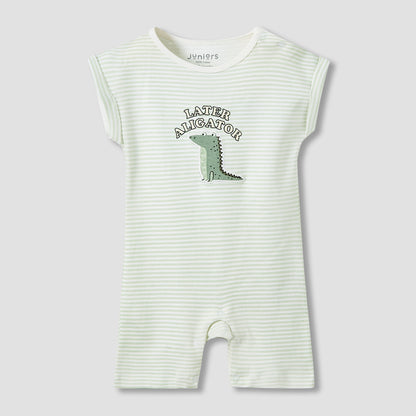 Juniors Crew Neck Romper with Dinosaur Print - Cotton - Short Sleeves - Set of 3